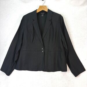 Lane Bryant Black Linen Blend Blazer Jacket Womens Sz 24 Work Casual Lightweight
